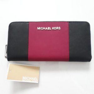 Michael Kors JS Black & Pink Continental Wallet NWT